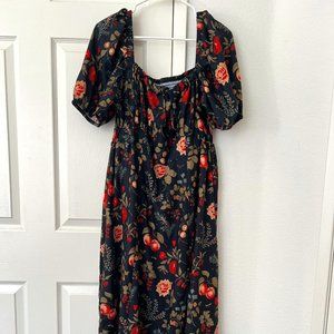 FRUIT SQUARE NECK PUFF SLEEVE MIDI DRESS CURVE & PLUS